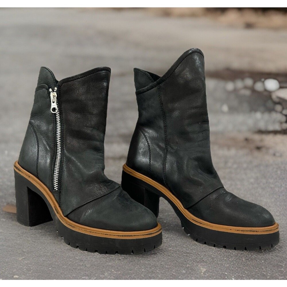 Free People Jack Zip Boots Moto Leather Sz US 5.5, EU 36, Heel 3.5", Platform 1"